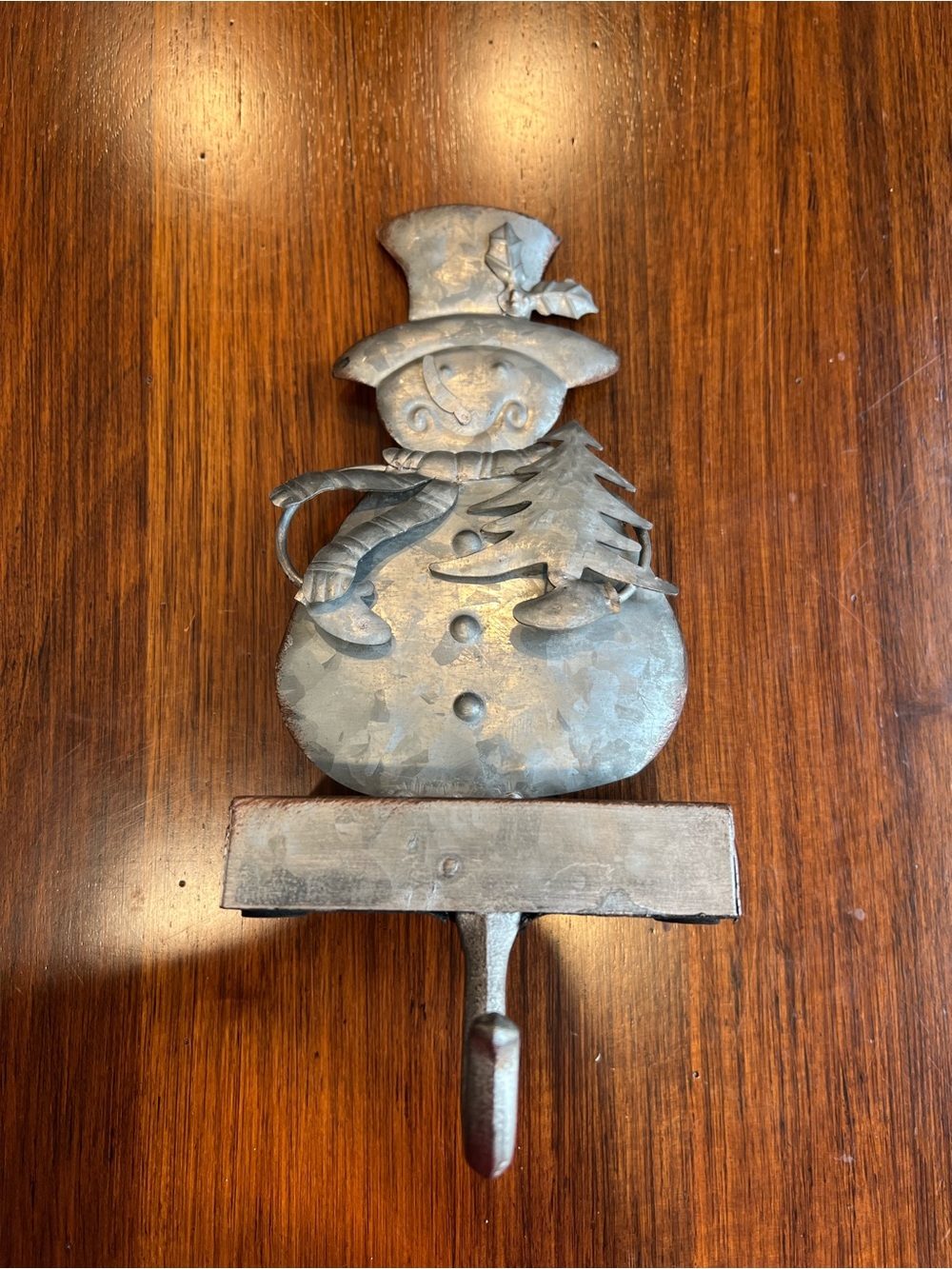 Christmas Snowman Metal Heavy Stocking Holder - Silver Finish